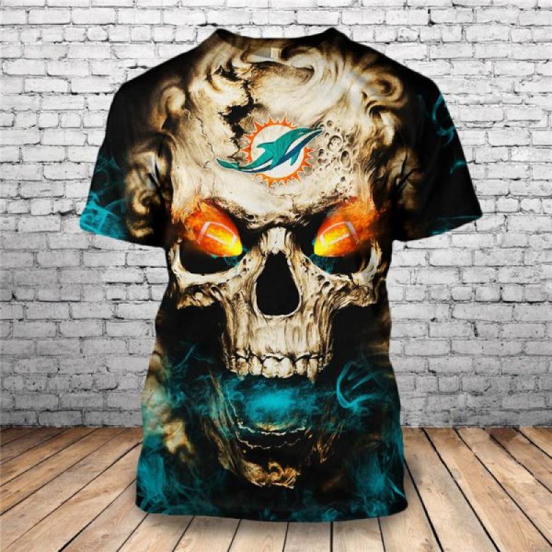 Miami Dolphins Skull – Miami Dolphins 3D T-Shirt