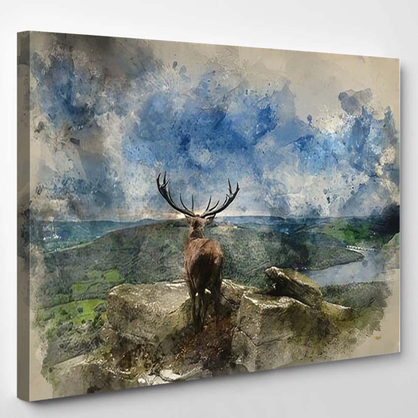 Watercolour Painting Beautiful Red Deer Stag – Deer Animals Canvas Print