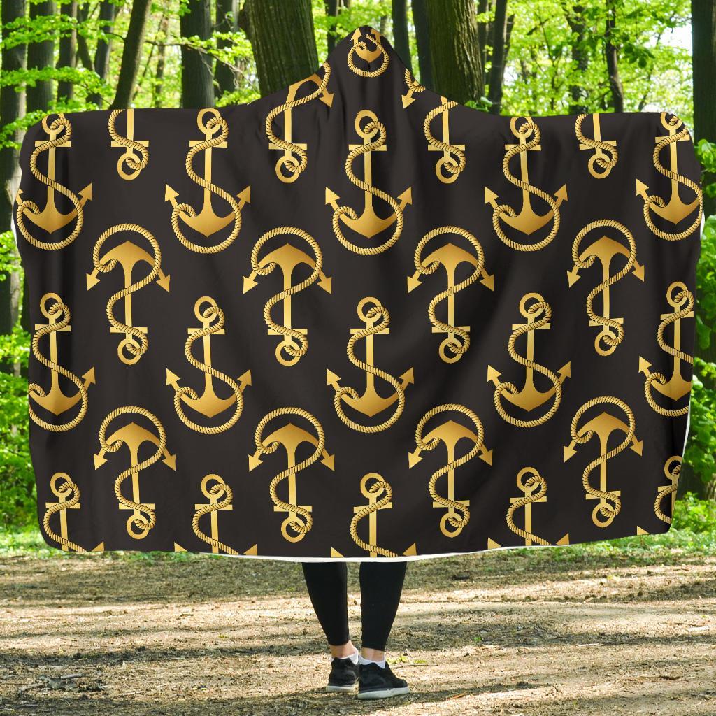 Anchor Gold Pattern Hooded Blanket