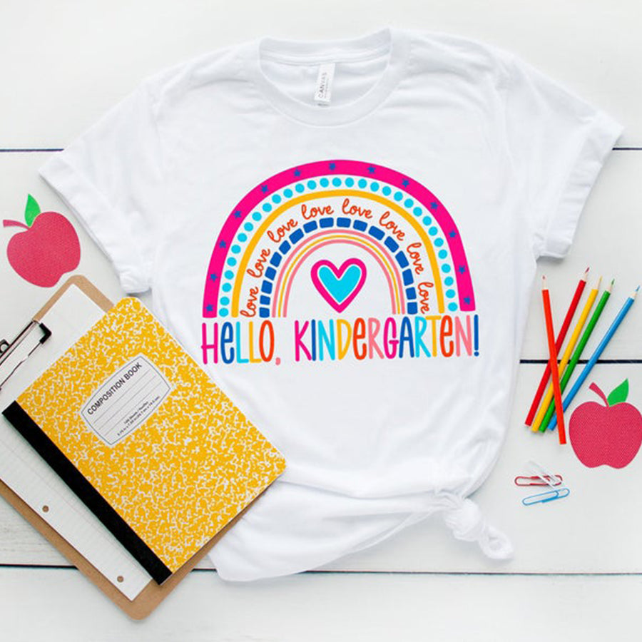 Hello Kindergarten Shirts,Teach Love Inspire Shirt,Back To School Shirt,First Grade Teacher Tee,Teacher Appreciation Tee,1St Day Of School