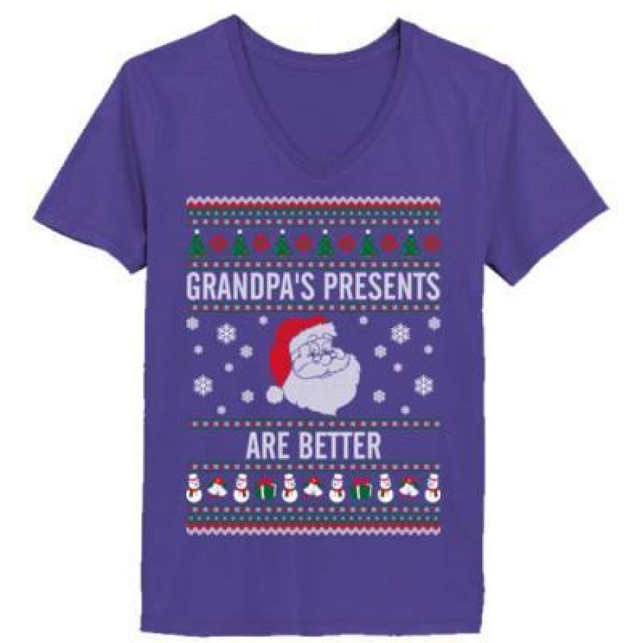 AGR Grandpas Presents Are Better Ugly Christmas Sweater – Ladies’ V-Neck T-Shirt