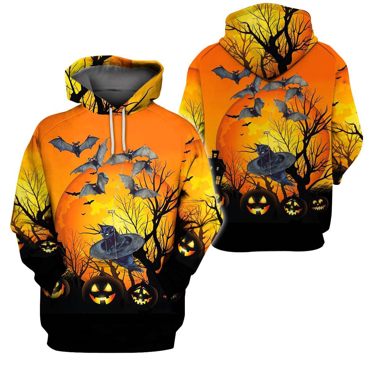 3D All-Over Printed Apparels “Halloween Cat & Bats” (Av-Nh106)