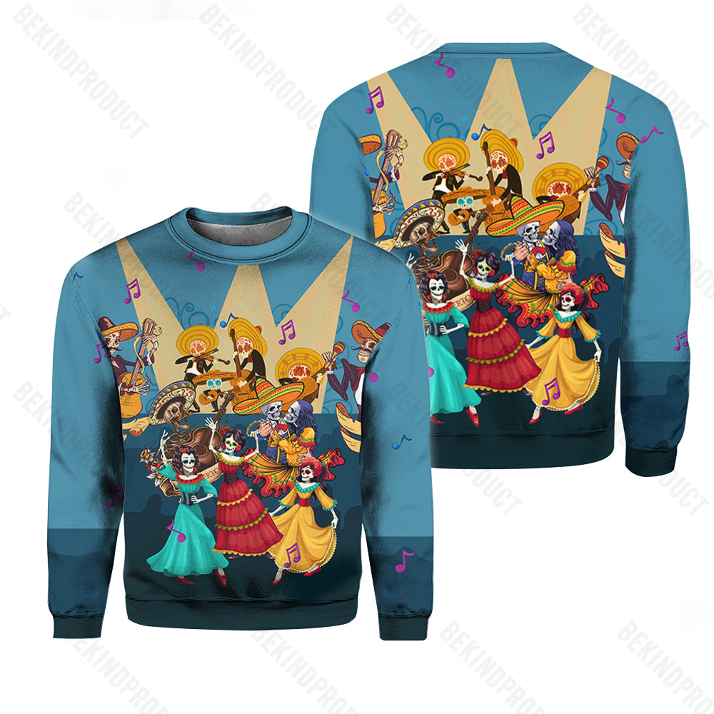 Funny Mexican Skull Dancing Crewneck Sweatshirt All Over Print Sweatshirt For Women Sweatshirt For Men Swn1104