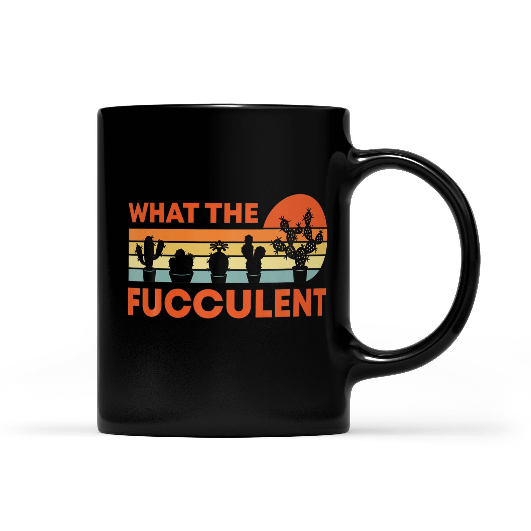 What The Fucculent Retro Vintage Cactus Succulent – Black Mug