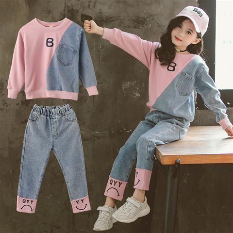 Winter Girls Clothing Sets Denim Kids Tracksuit Long Sleeve Sweater Jeans Trousers Sport Suits for Girl Baby Clothes alx