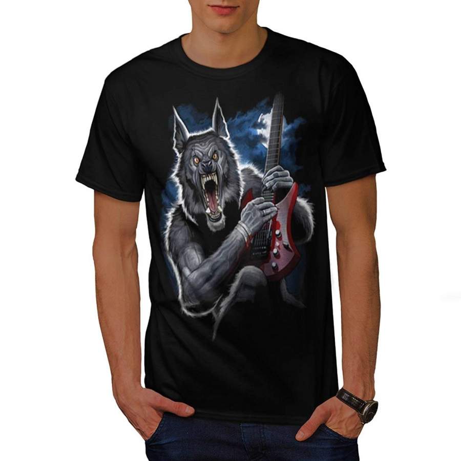 Wolf Wild Music Guitar Horror Men Short Sleeve T Shirt Black