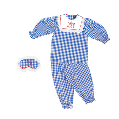 Vintage Unisex Kid Letters Embroidered Pajama Set With Blindfold.Toddler Girl Boy Plaid Sleepwear Pyjamas Set.Children Clothing alx