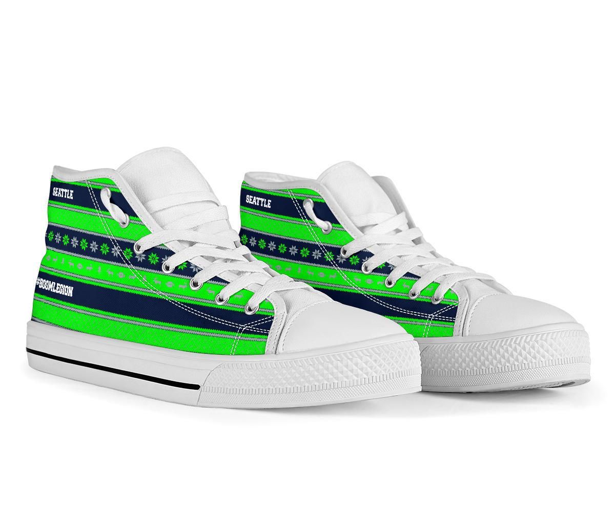 Seattle Football Fan Ugly Christmas Sweater Style Canvas Hi-Top High Top Shoes Sneakers