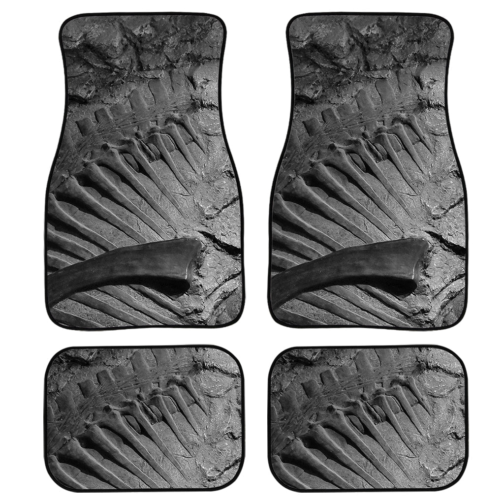 Monochrome Dinosaur Fossil Print Front And Back Car Floor Mats, Front Car Mat