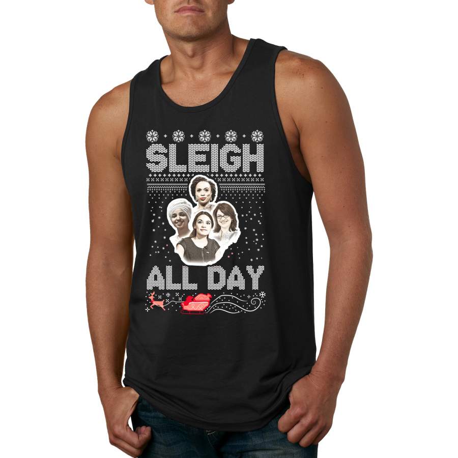 AOC The Squad Congresswomen Sleigh All Day Xmas Ugly Christmas Sweater Mens Graphic Tank Top