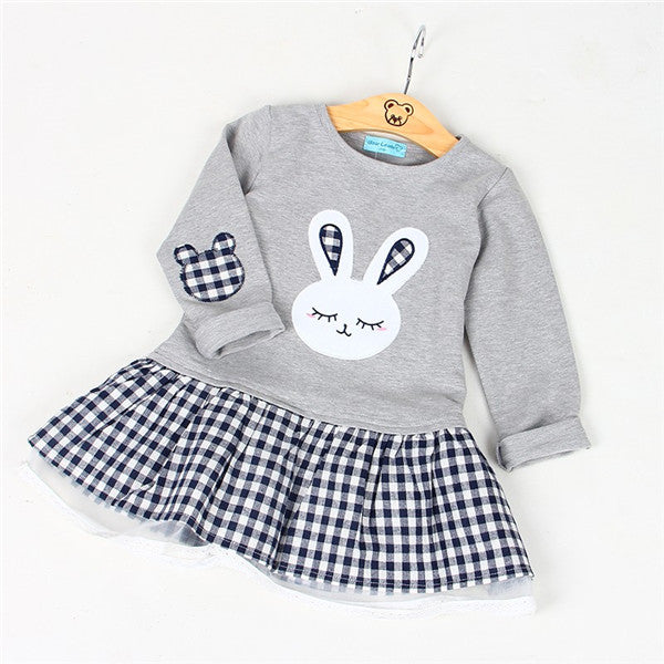 Toddler Girls Long Sleeve Cartoon Embroiderie Bunny Princess Dress