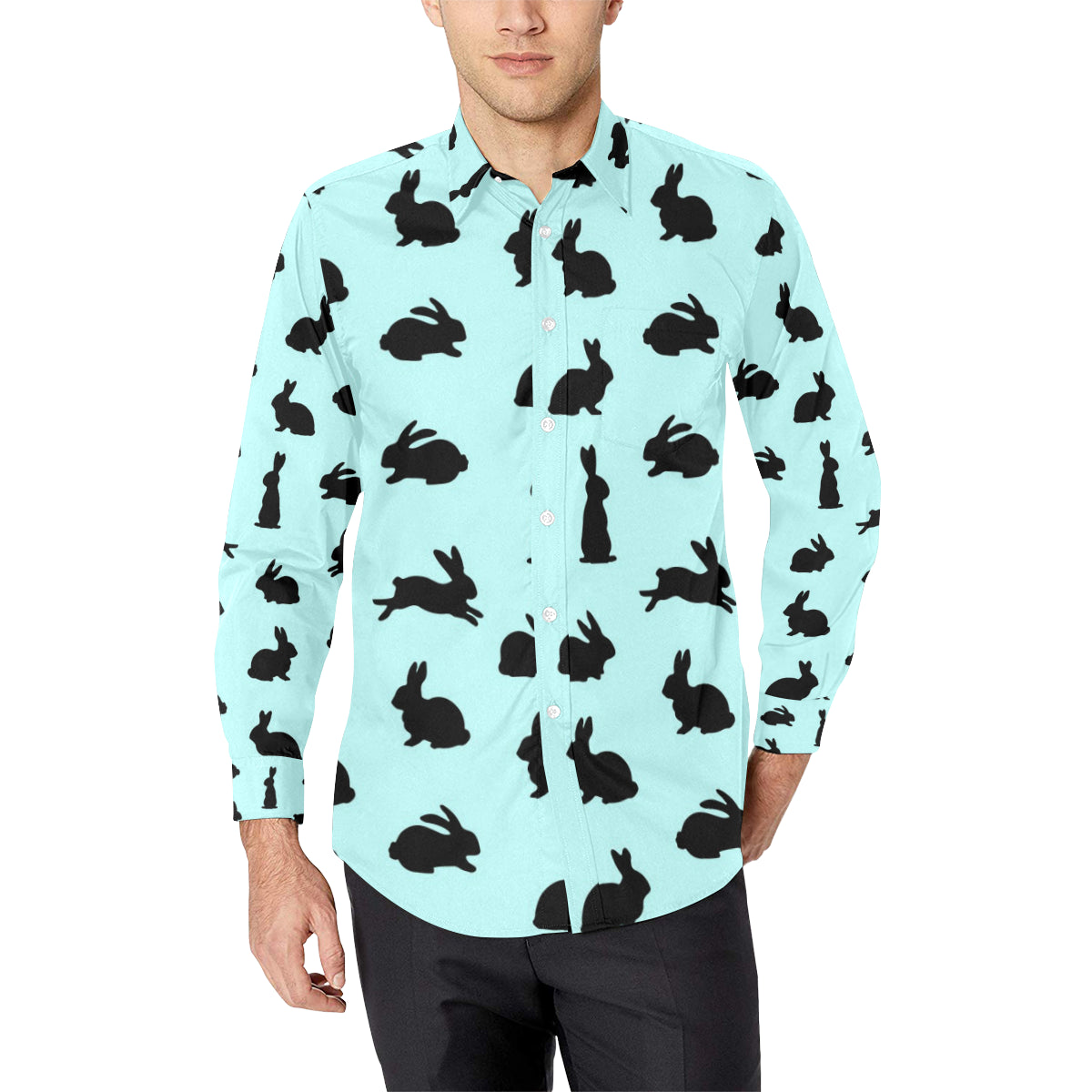 Rabbit Pattern Print Design Rb010 Long Sleeve Dress Shirt