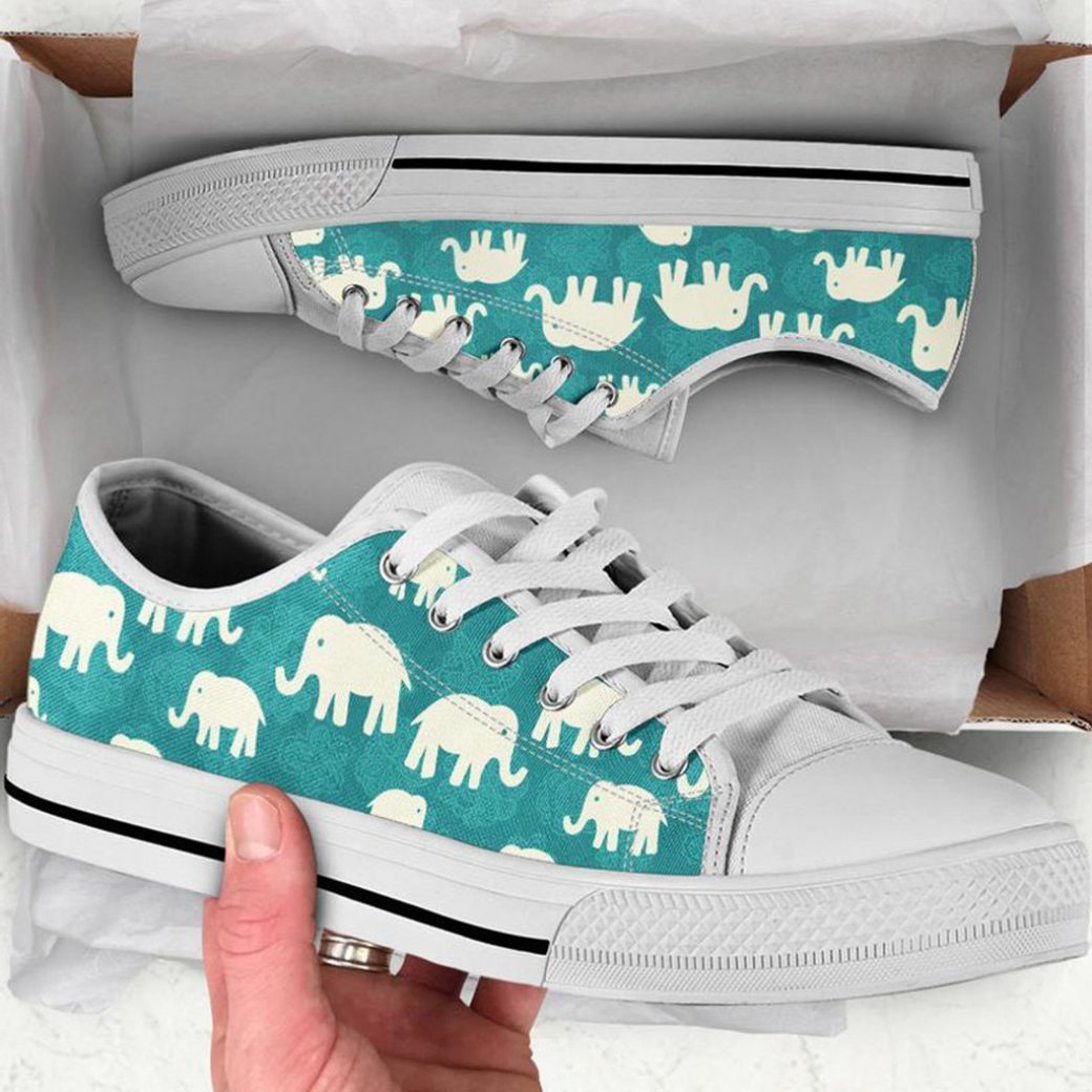 Green Elephant Low Top Personalized Shoes Custom Name, Text For Women, Men