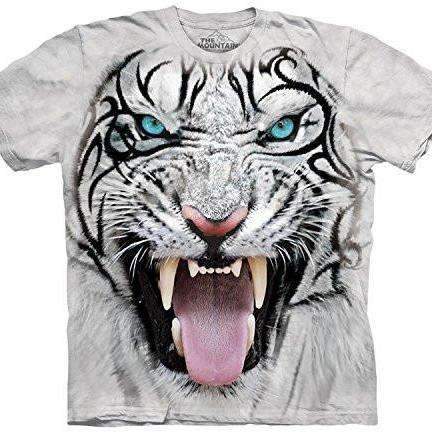 Big Face Tribal White Tiger T-Shirt By The Mountain