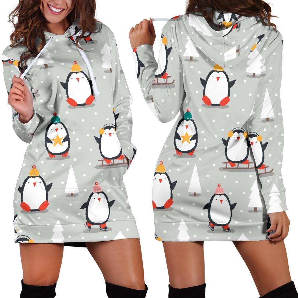 Cute Penguin Christmas Pattern Women’S Hoodie Dress