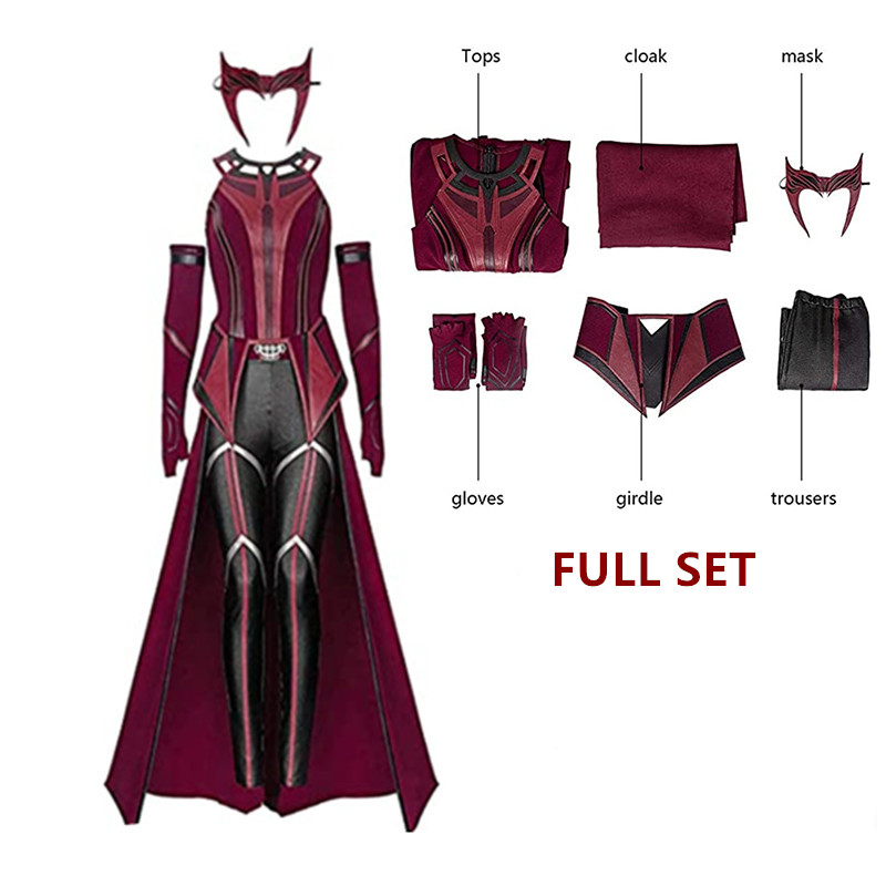 Bulex Wanda Maximoff Costume Django Maximoff Cosplay Outfit Red Cloak Halloween Cosplay Womens Outfit Full Set High Quality alx