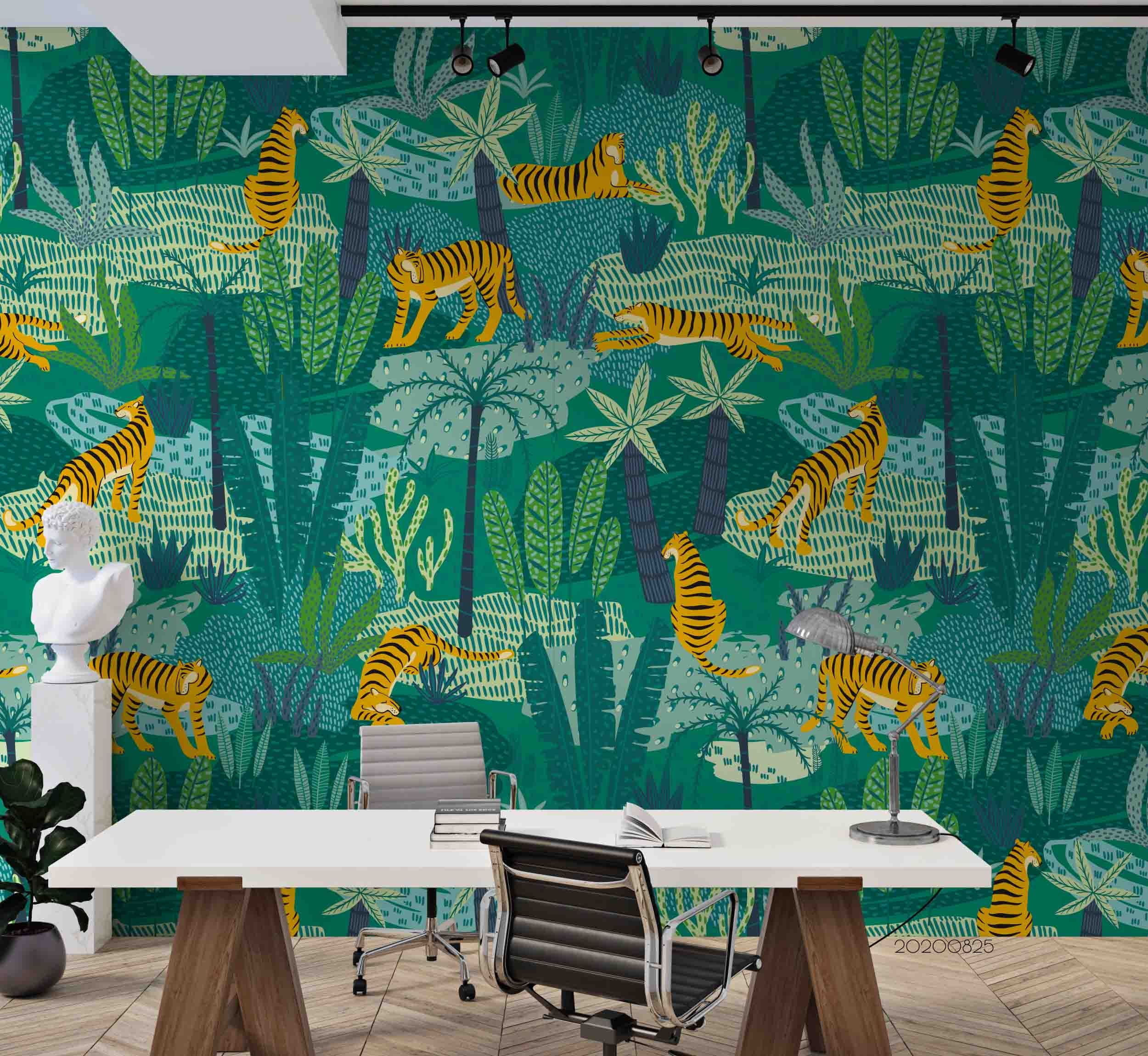 3D Tropical Green Plant Animal Leopard Wall Mural Wallpaper Lqh 85