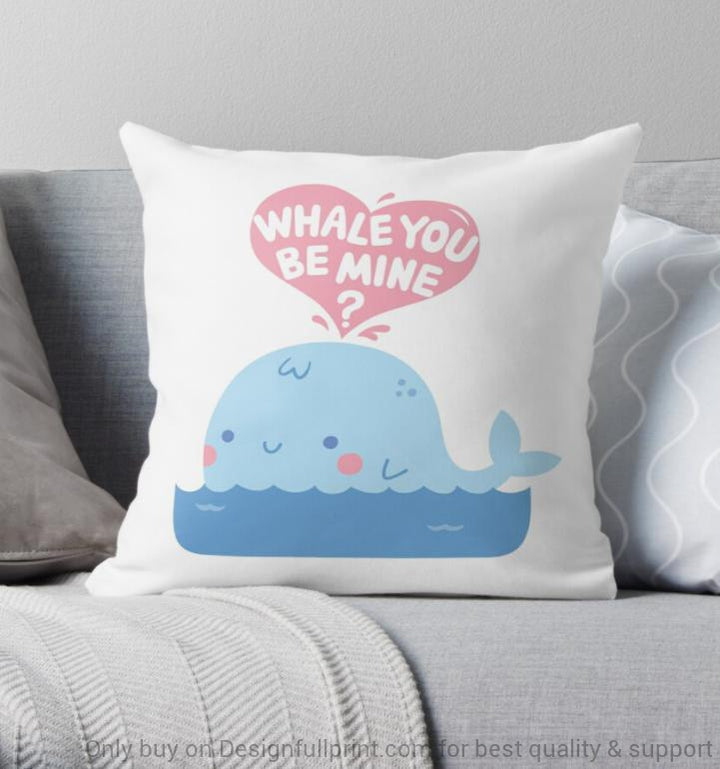 Cute Whale You Be Mine Love Pun Be My Valentine Throw Pillow Cover Valentine’S Day Pillows Valentine Gift For Him/Her Pa