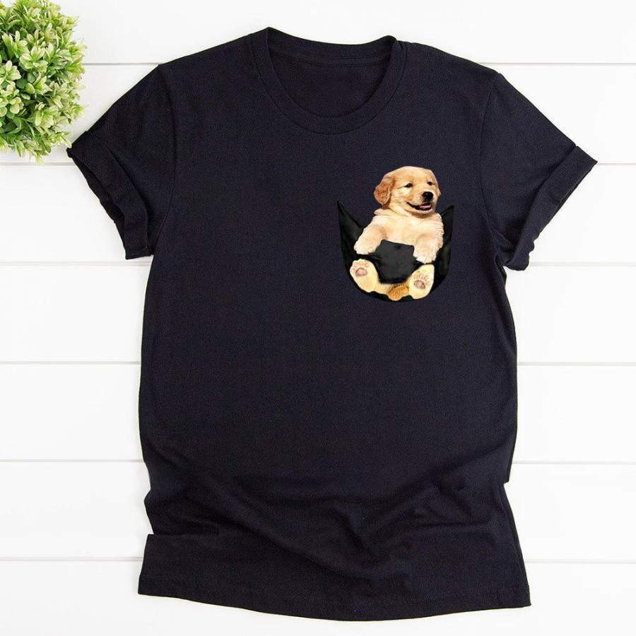 Puppy In The Pocket Black Cotton T Shirt For Men and Women S-6XL