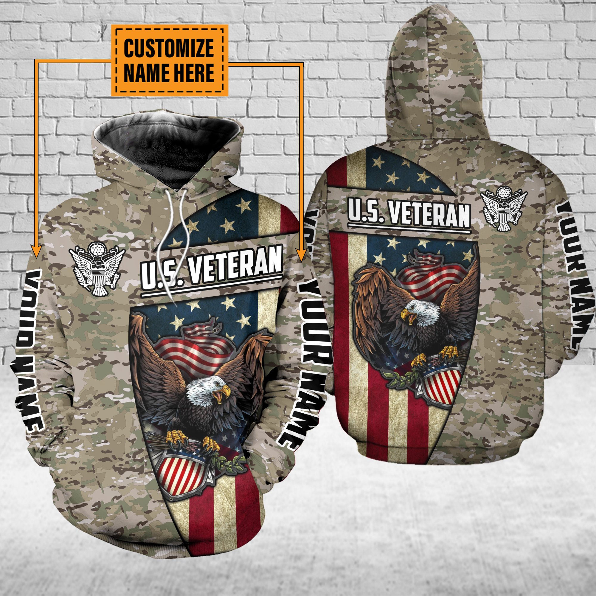 Bekingart 3D Us Camouflage Veteran Army Eagle Us Army Hoodie