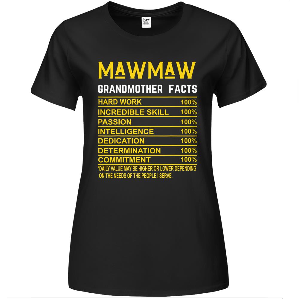 Nutritional Facts Shirt, Nutrition Facts Premium Womens T Shirts, Mawmaw Grandmother Facts Funny Nutritional Fact Premium Womens T Shirts