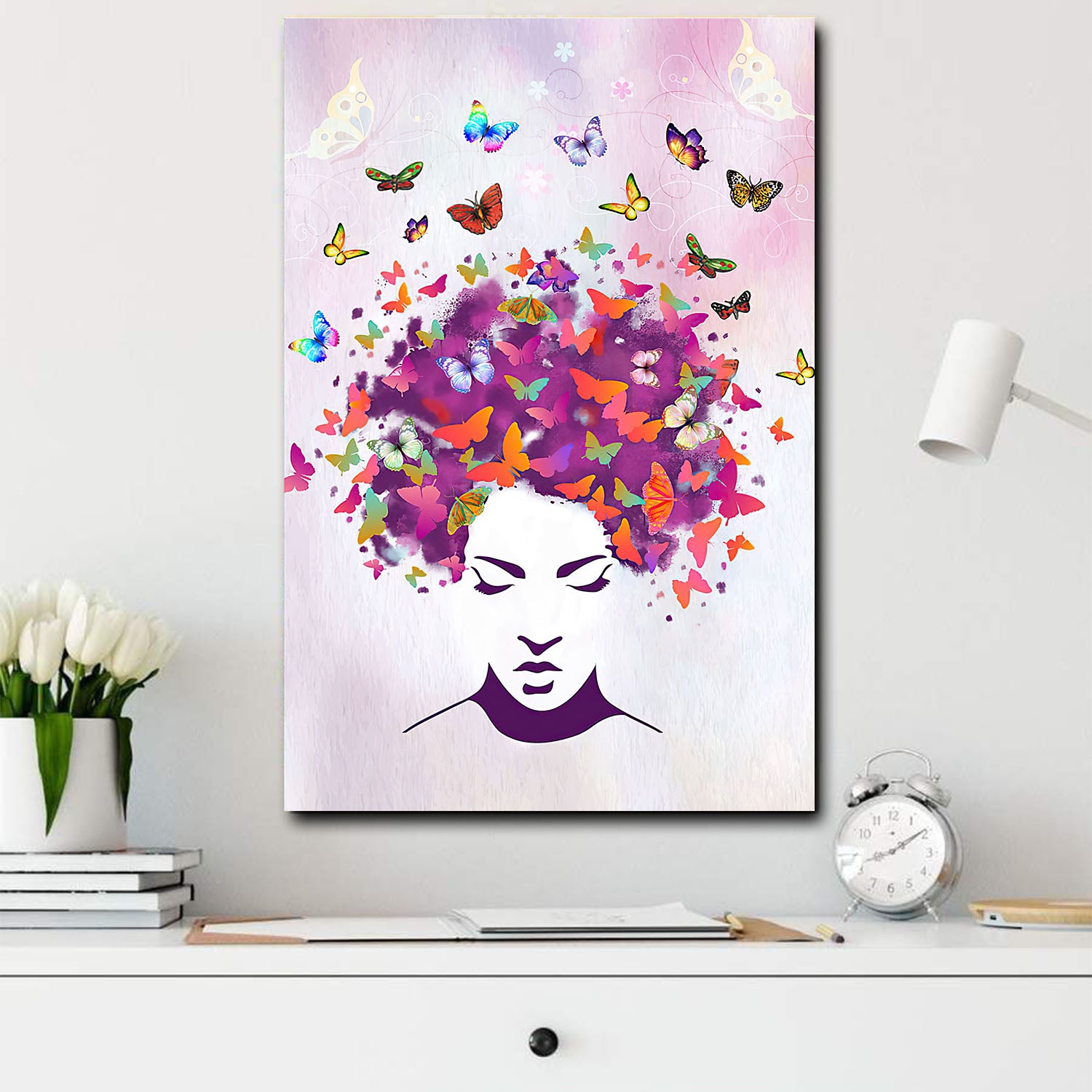 African American Canvas Art Black Girl Butterfly Hair Black Home Decor