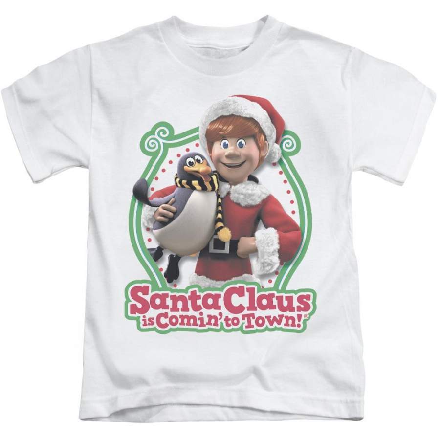 Santa Claus Is Comin to Town Penguin Kid’s T-Shirt (Ages 4-7)