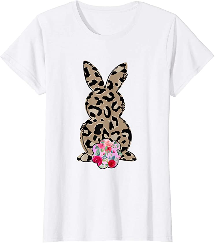 Mom and Baby Teen Girls Leopard Bunny with Cottontail Floral T-Shirt