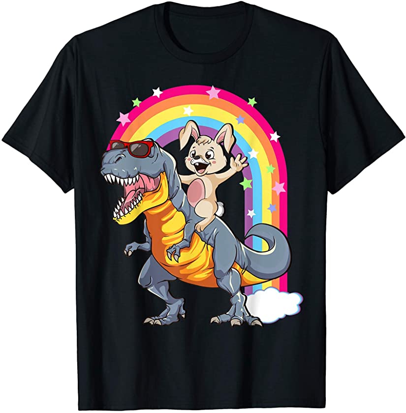 Bunny Riding T-Rex Shirt Kids Dinosaur Easter Dino Rabbit T-Shirt