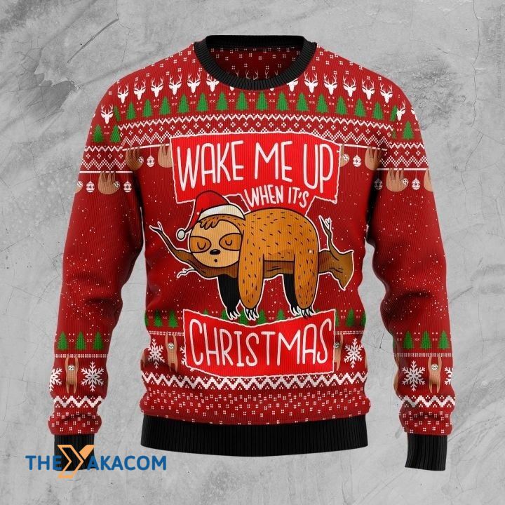 Sloth Art Wake Me Up When It’S Christmas Gift For Christmas Ugly Christmas Sweater