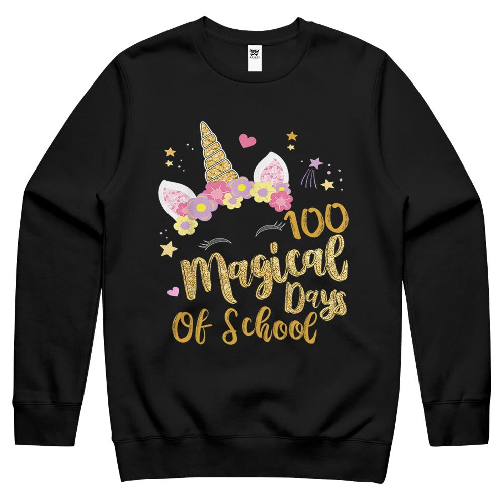 100 Magical Days Of Kindergarten School Unicorn Girl Pink Crewneck Sweatshirt