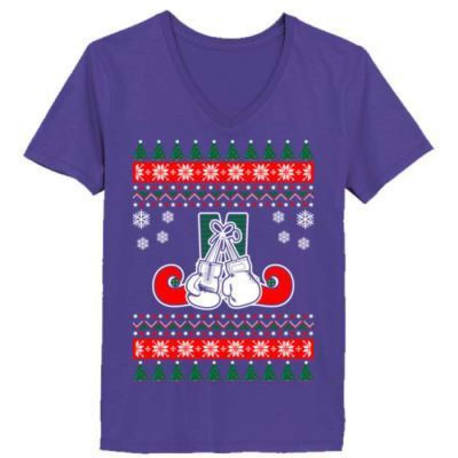 AGR Boxing Ugly Christmas Sweater – Ladies’ V-Neck T-Shirt