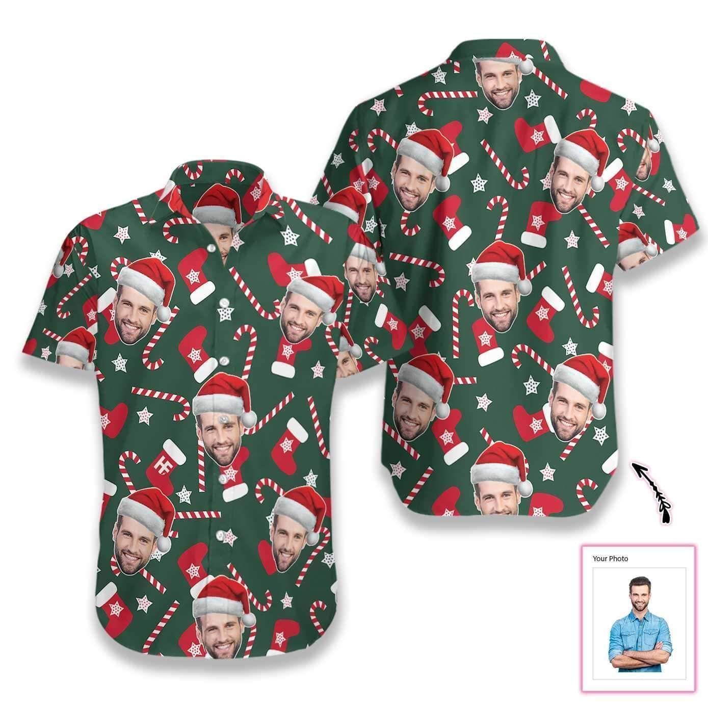 High Quality Personalized Custom Face Wear Santa Hat Christmas Hawaii Aloha Shirts H Ha98836