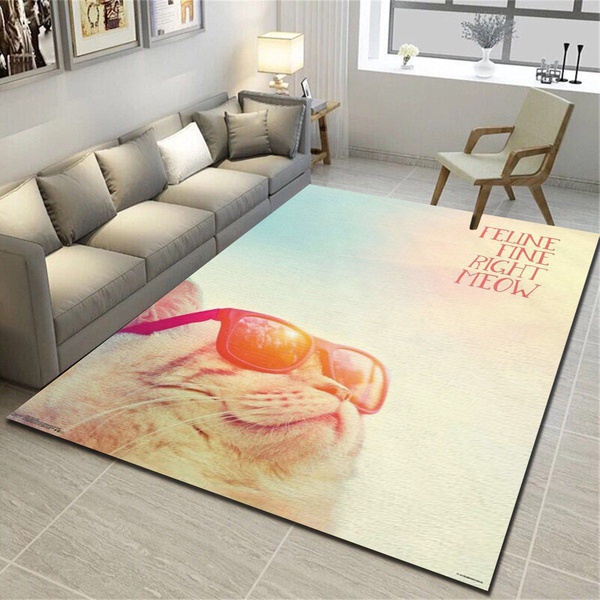 Feline Fine Right Meow Rug, Living Room Bedroom Carpet