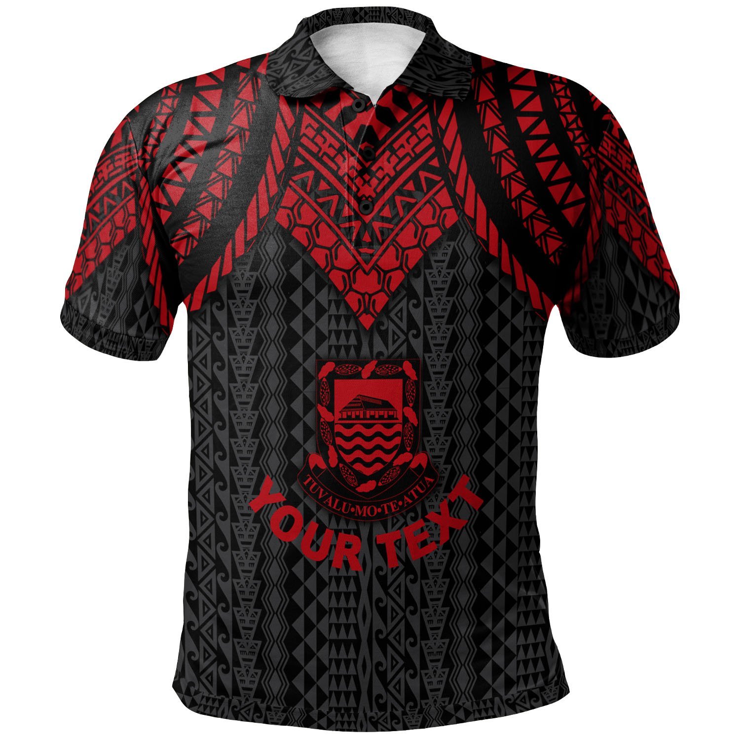 Tuvalu Custom Personalised Polo Shirt – Polynesian Armor Style Red – BN39