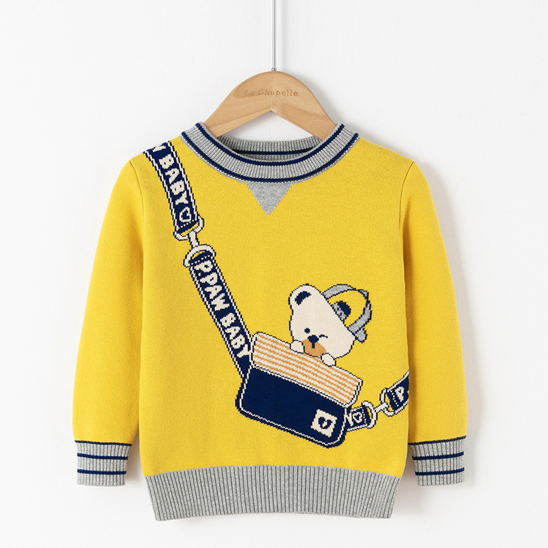 Cartoon Bear Boys Sweaters Autumn Fall Toddler Knitted Wear Girls Pullover Cotton Blend Children Thermal Kid Clothes alx