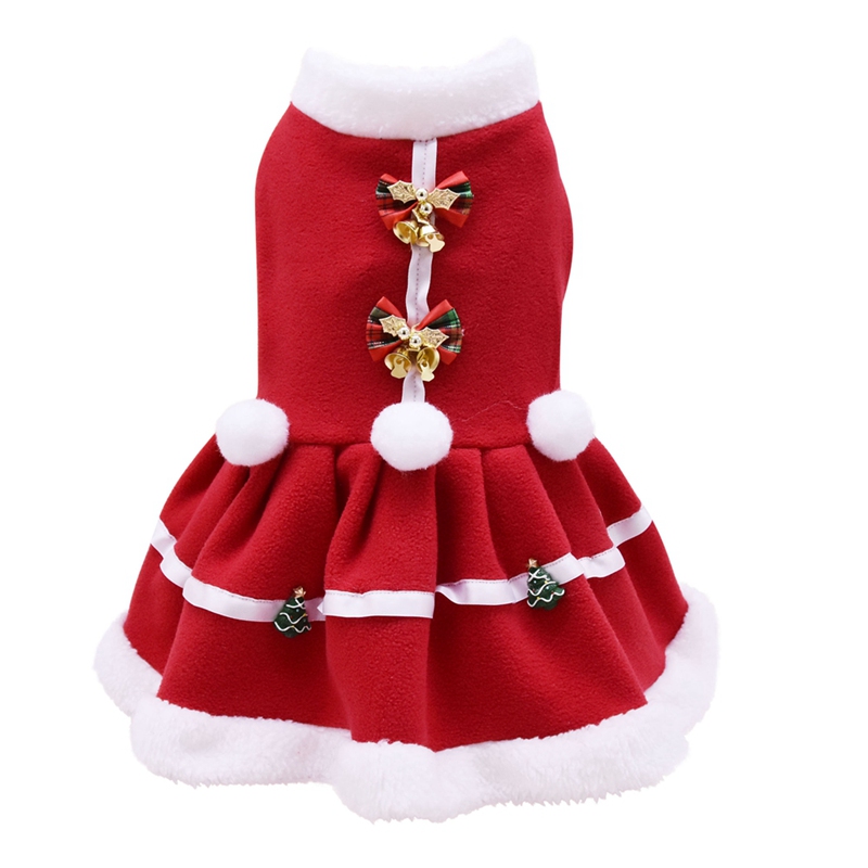 Christmas Dog Girls Costume Dress Puppy Warm Fleece Skirt Clothes Autumn Winter Warm Clothes Pet Dog Red Skirt Fancy Dress Warm alx