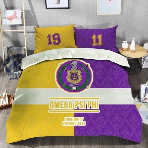 Black Greek – Omega Psi Phi Half Royal Purple Old Gold 3D Bedding Set
