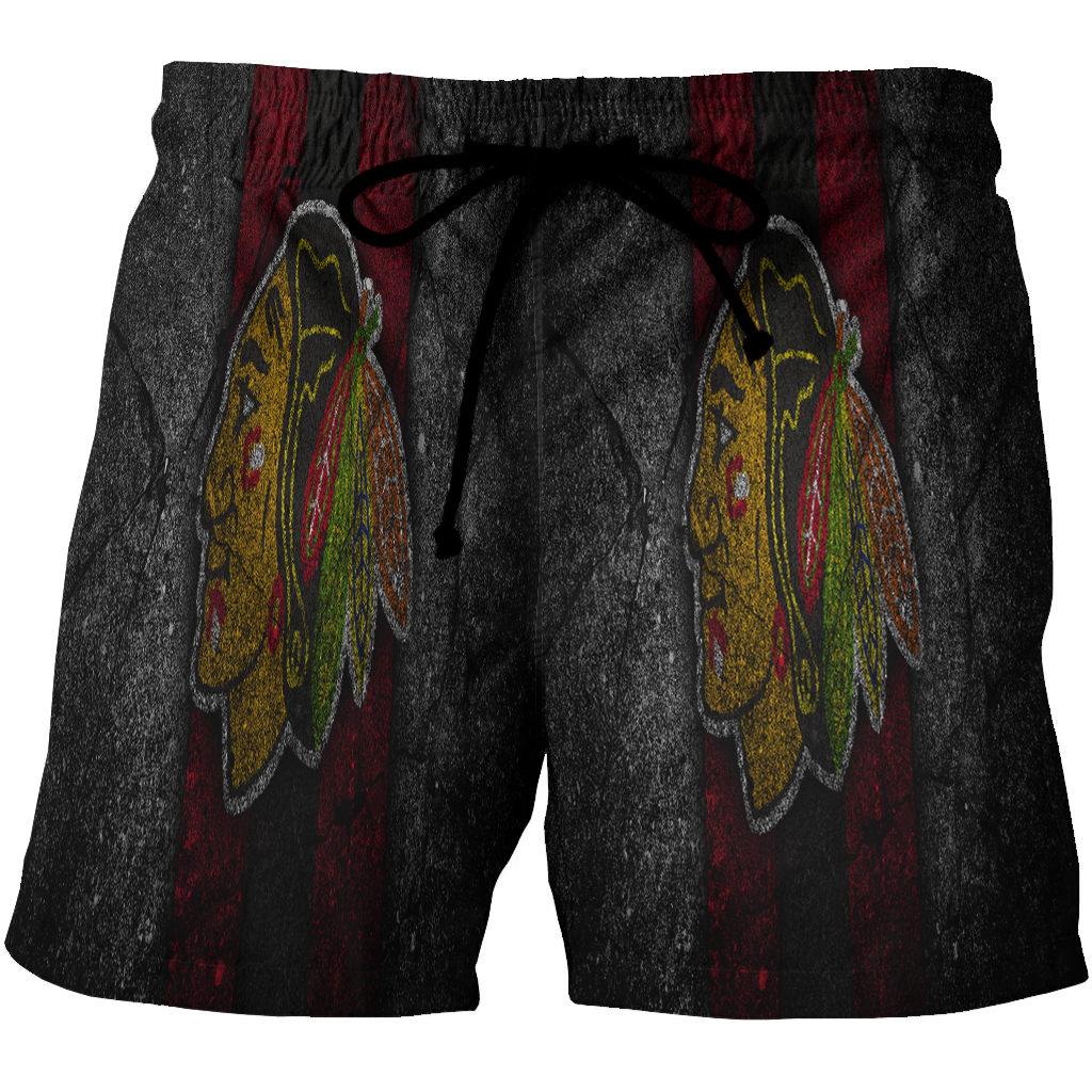 Chicago Blackhawks Emblem Wall 3D All Over Print Summer Beach Hawaiian Short