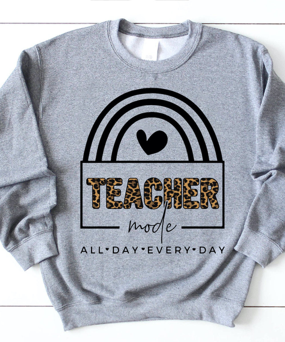 Teacher Mode All Day Everyday, Leopard Mode On Funny Teacher – Standard Crew Neck Sweatshirt