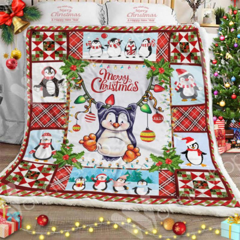 Penguin Christmas Sherpa Blanket OCT0902 95O41