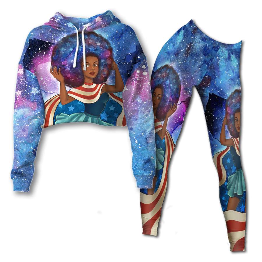 African American Girl Cropped Hoodie & Leggings Set