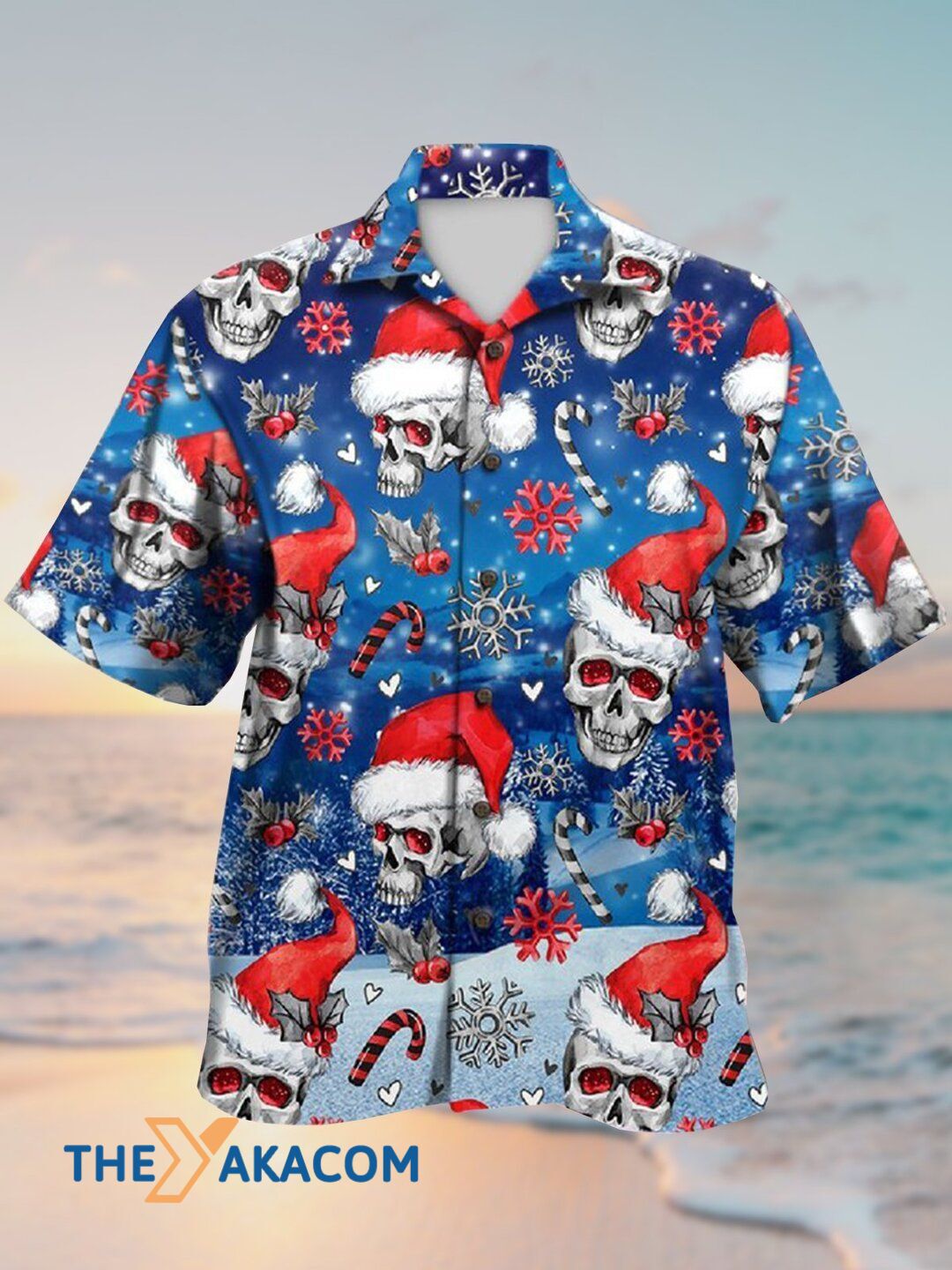 Merry Christmas Skull Candy Cane Short Sleeve Shirt