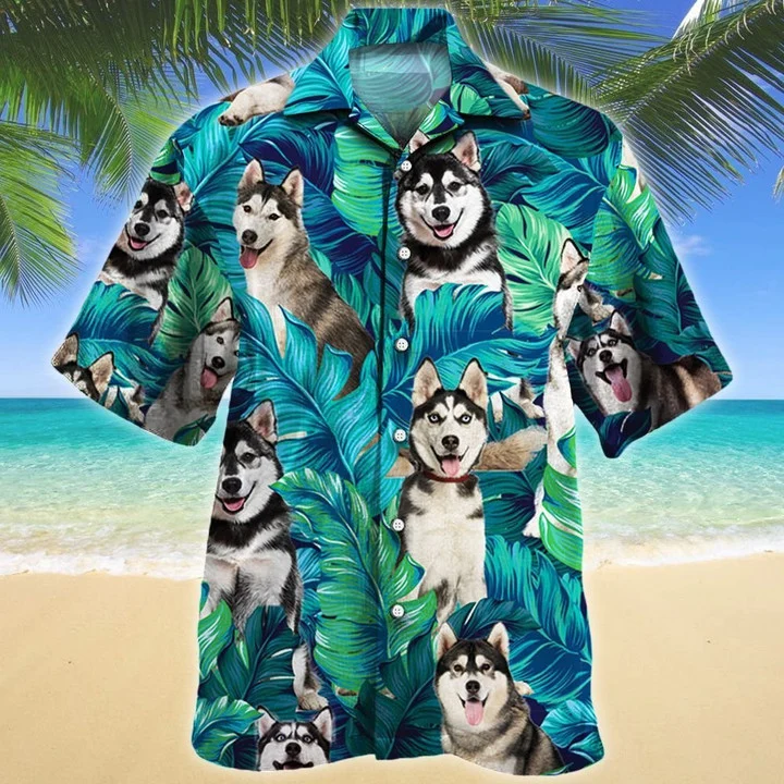 Siberian Husky Dog Lovers Gift Summer Beach Palm Tree Pattern Hawaii Shirt Ha56208