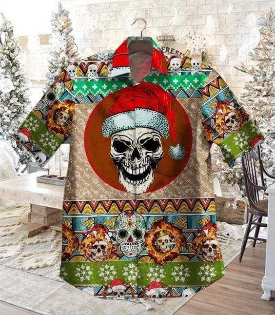 Shop Skull Santa Claws Mandala Christmas Hawaii Aloha Shirts Ha45943