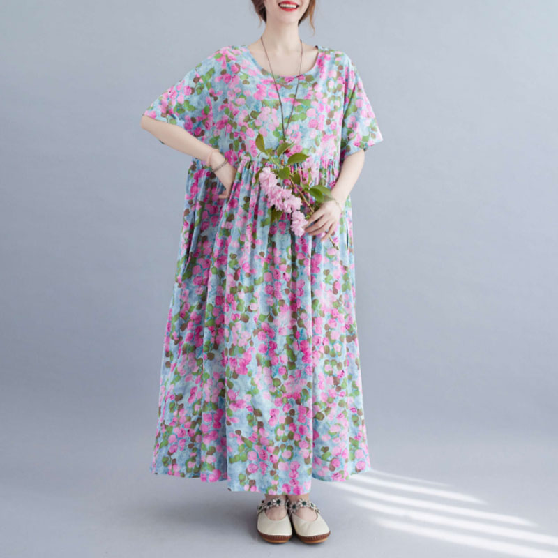 Women Summer Dress Plus Size 4XL 5XL 6XL 7XL Cotton Maxi Long Dress Vintage Female Oversize Big Size Boho Beach Casual Clothing alx