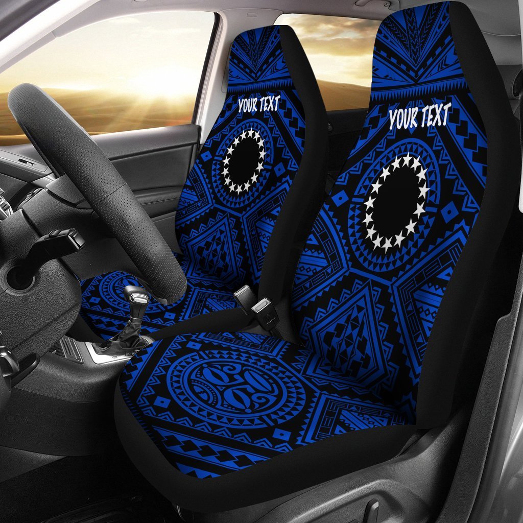 Cook Island Personalised Car Seat Covers – Seal With Polynesian Tattoo Style ( Blue) – BN25