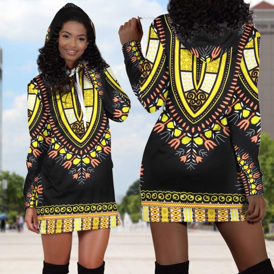 Yellow Dashiki African Culture Hoodie Dress