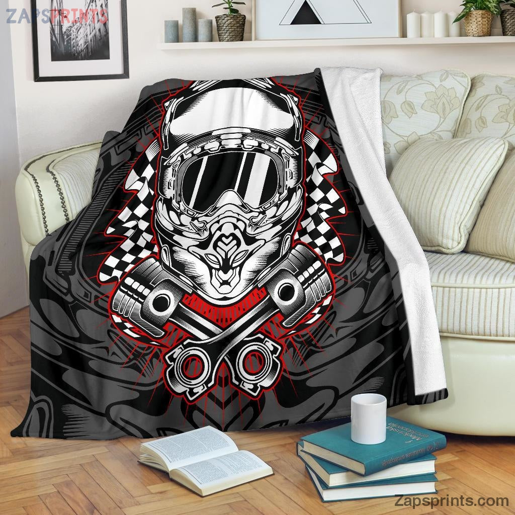 Gift For Racing Lover – Biker Skull Helmet Blanket – Gift For Friends