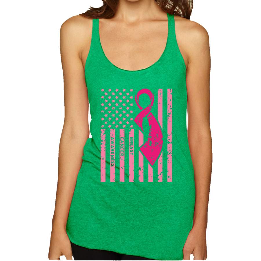 American Breast Cancer Awareness Flag Breast Cancer Awareness Tri-Blend Racerback Tank Top T-Shirt